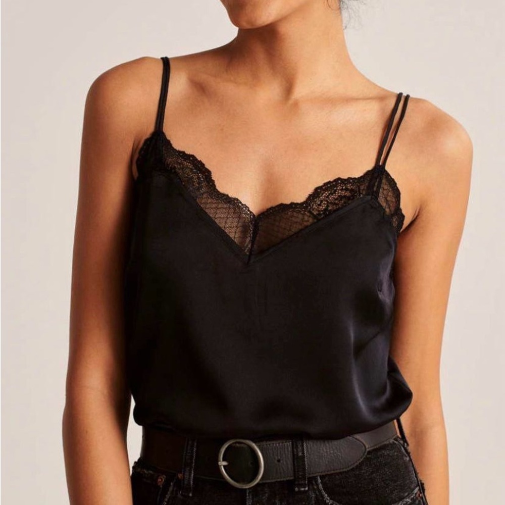 Abercrombie & Fitch Elegant Black Lace Trim Cami Top